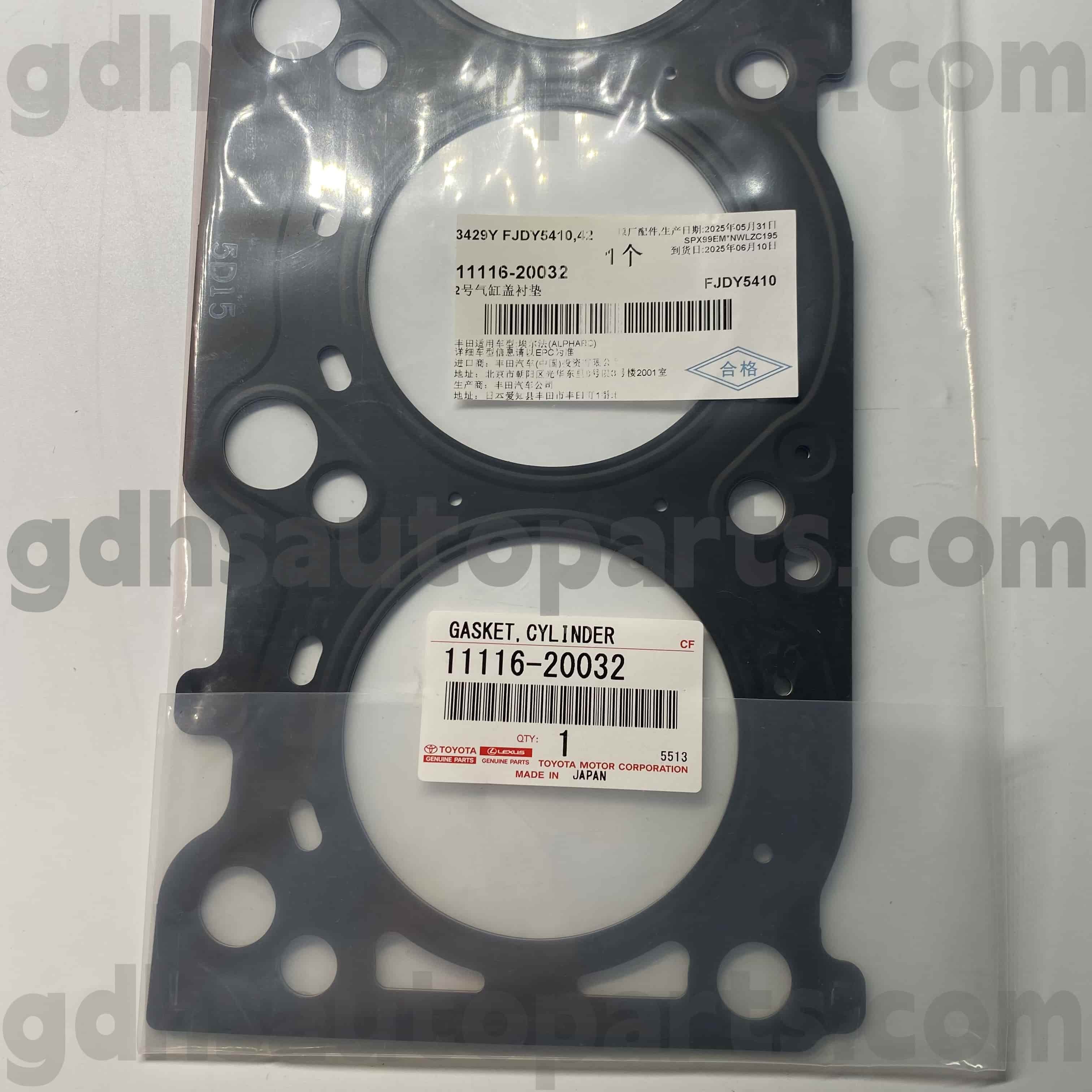 11116-20032 Toyota Orijinal Parçaları Silindr, Harrier, Alphard, Camry Chassis No üçün rezin üzüyü əhatə edir. MCV30 MCU35 MNH10